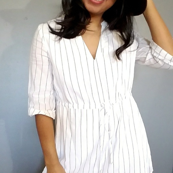 WHITE GRAY STRIPE STRIPE SHIRT DRESS - Picture 4 of 5